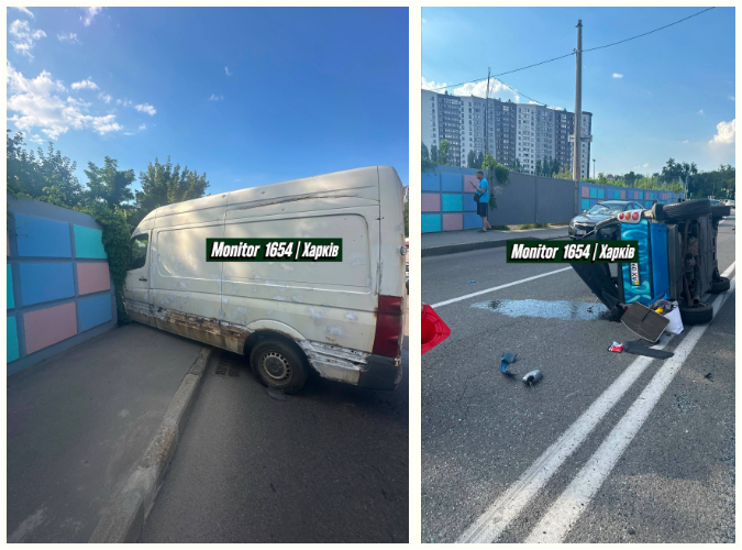 Перекинувся Smart, а бус влетів у паркан на харківській вулиці: Новини Харкова